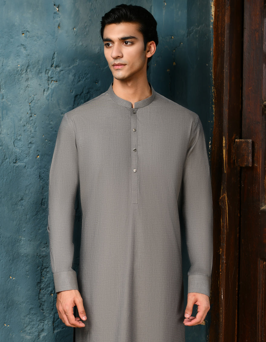 Cotton Grey Shalwar Kameez - J. Junaid Jamshed