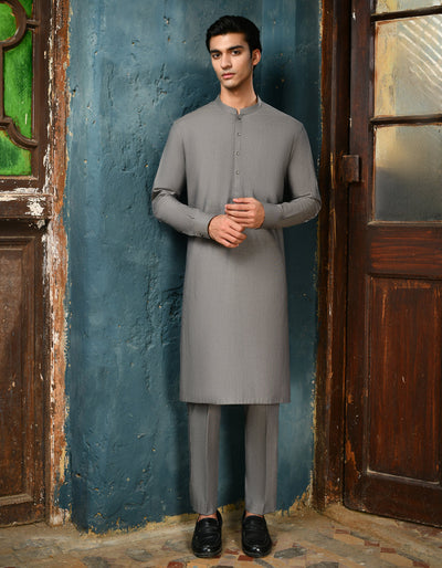 Cotton Grey Shalwar Kameez - J. Junaid Jamshed