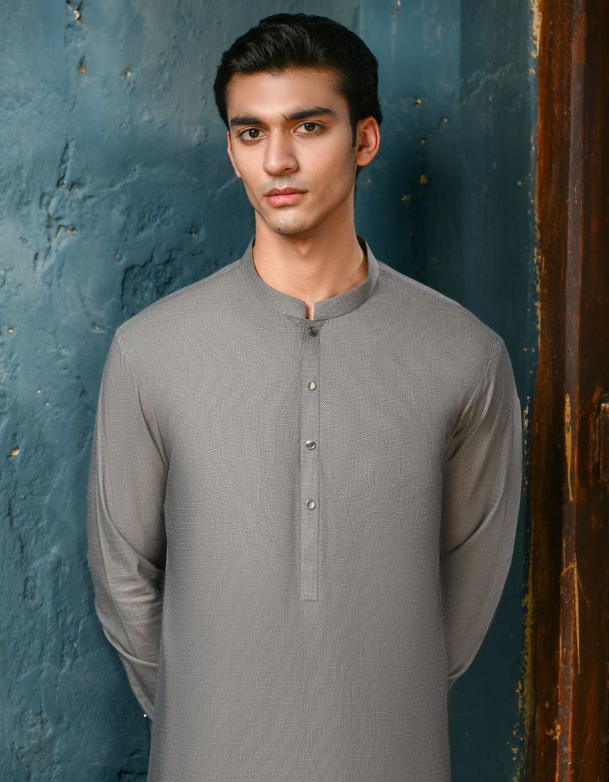 Cotton Grey Shalwar Kameez - J. Junaid Jamshed