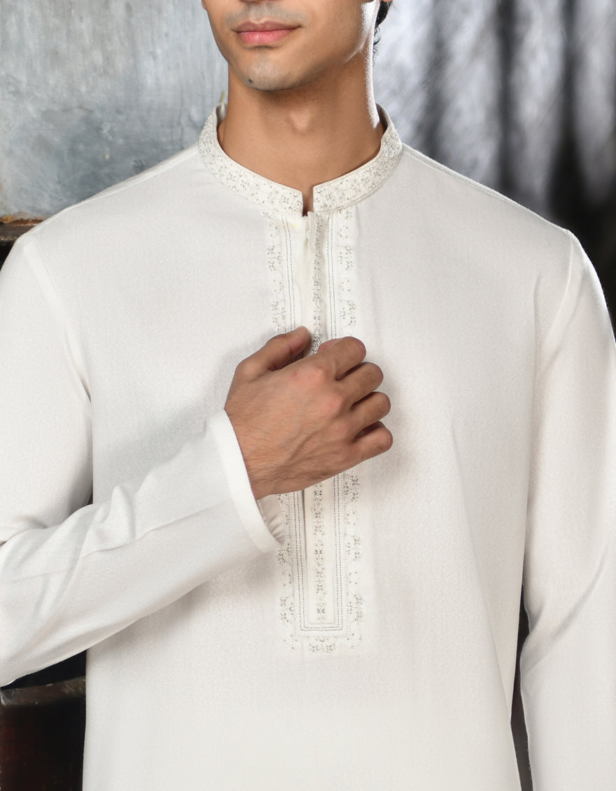 Blended White Shalwar Kameez - J. Junaid Jamshed