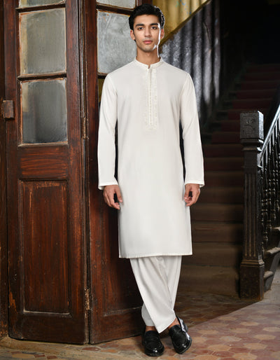 Blended White Shalwar Kameez - J. Junaid Jamshed