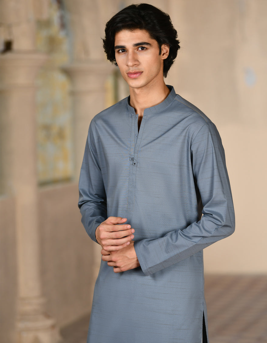 Blended Grey Kurta - J. Junaid Jamshed