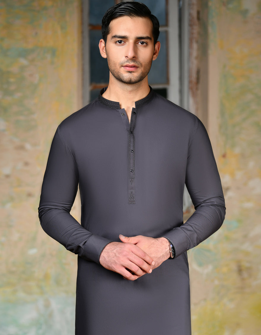 Cotton Grey Shalwar Kameez - J. Junaid Jamshed