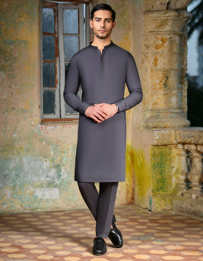 Cotton Grey Shalwar Kameez - J. Junaid Jamshed