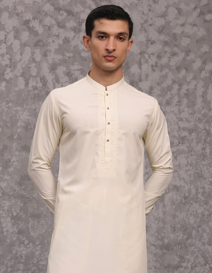 Blended Cream Kurta Trouser - J. Junaid Jamshed