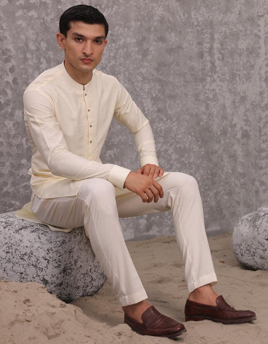 Blended Cream Kurta Trouser - J. Junaid Jamshed