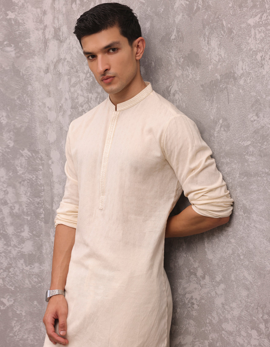 Cotton Cream Kurta - J. Junaid Jamshed