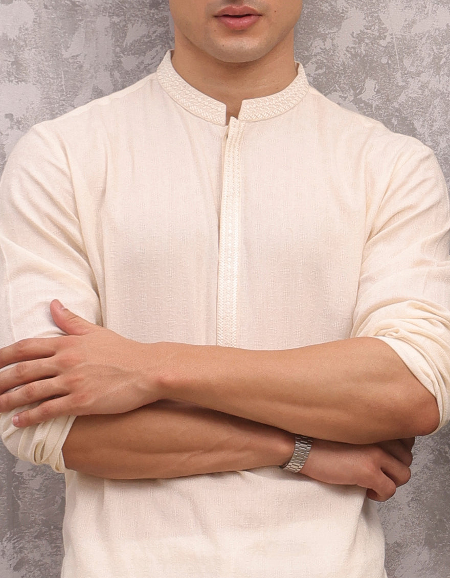 Cotton Cream Kurta - J. Junaid Jamshed