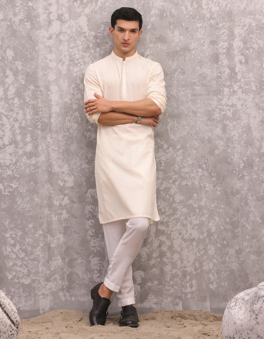 Cotton Cream Kurta - J. Junaid Jamshed