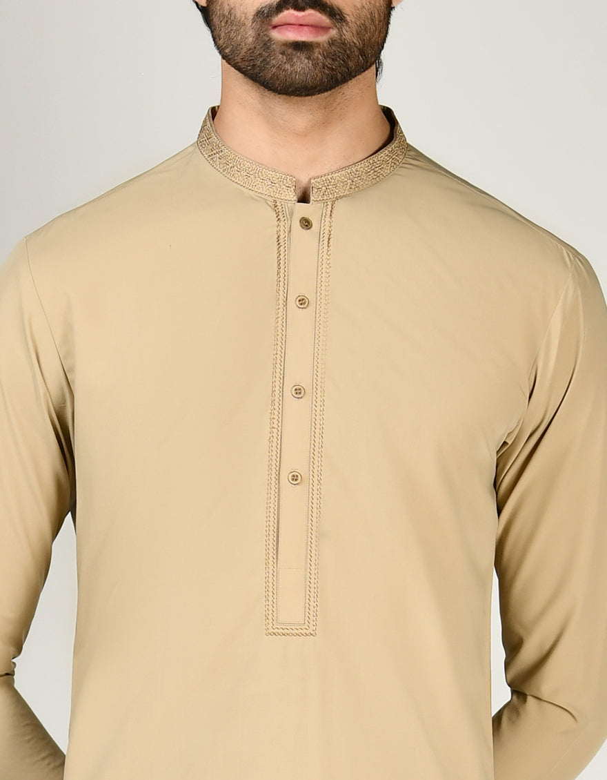 Blended Beige Kameez Shalwar - J. Junaid Jamshed