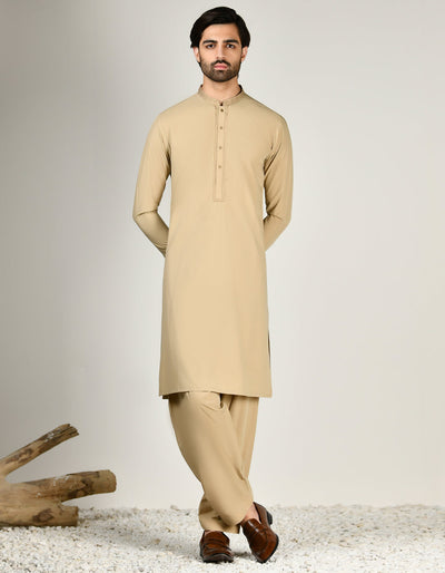 Blended Beige Kameez Shalwar - J. Junaid Jamshed