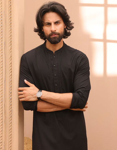 Blended Black Kurta - J. Junaid Jamshed