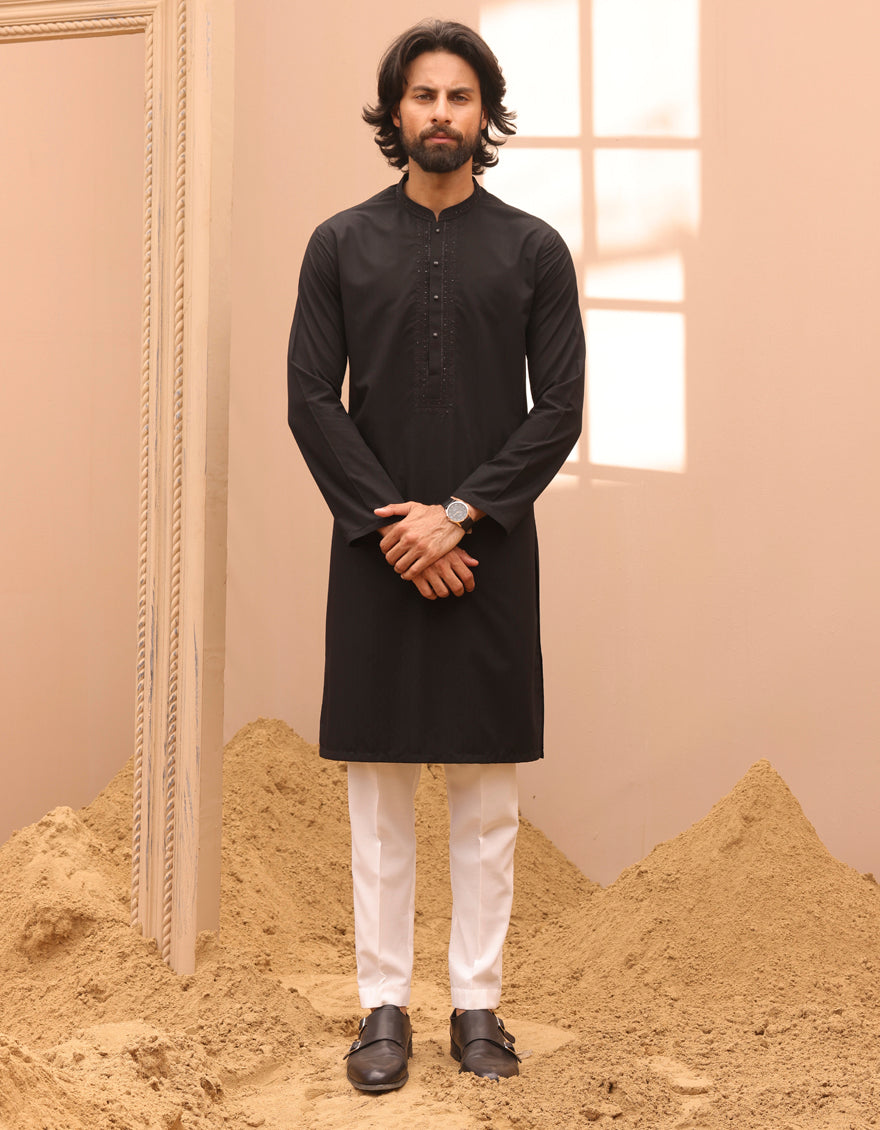 Blended Black Kurta - J. Junaid Jamshed