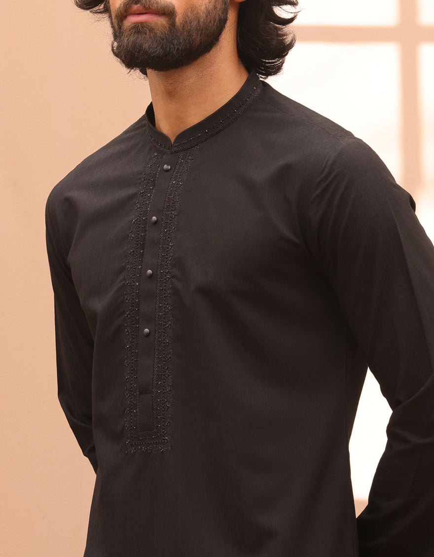 Blended Black Kurta - J. Junaid Jamshed