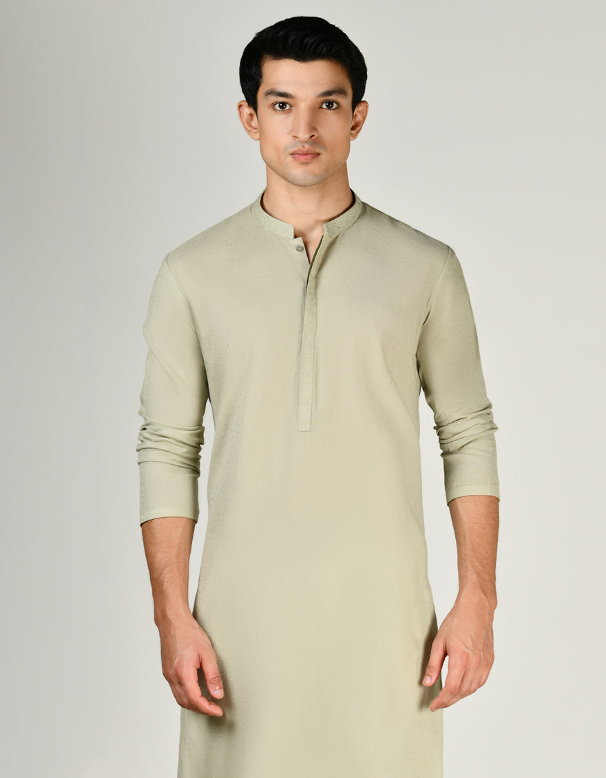 Cotton Apple Green Kurta - J. Junaid Jamshed