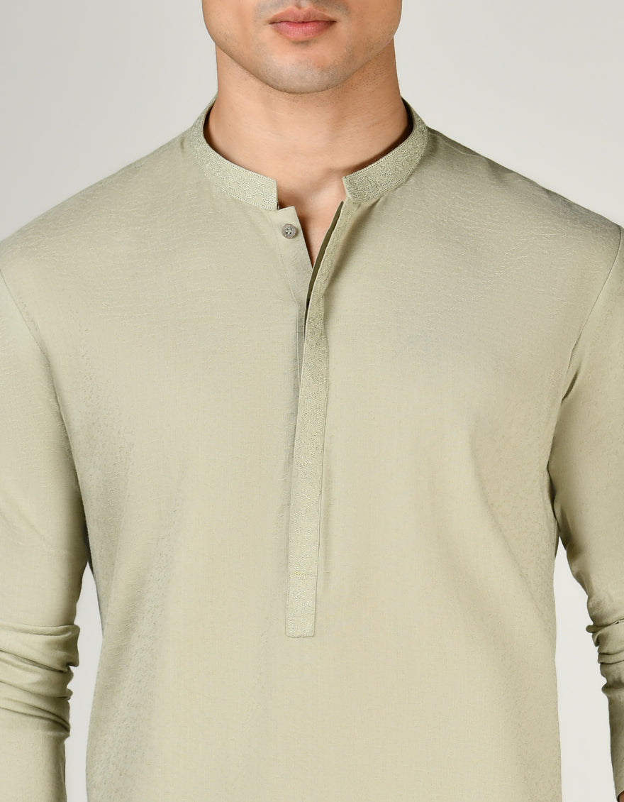 Cotton Apple Green Kurta - J. Junaid Jamshed