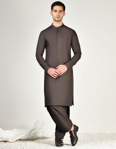 Blended Brown Shalwar Kameez - J. Junaid Jamshed