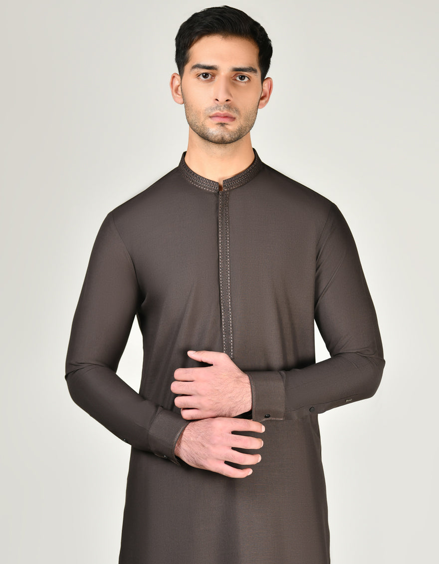 Blended Brown Shalwar Kameez - J. Junaid Jamshed