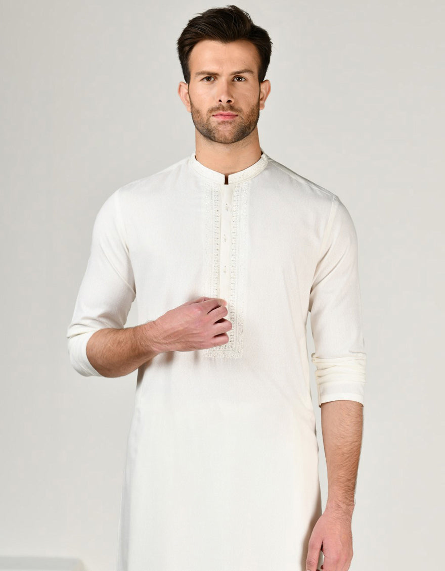 Blended Off White Shalwar Kameez - J. Junaid Jamshed