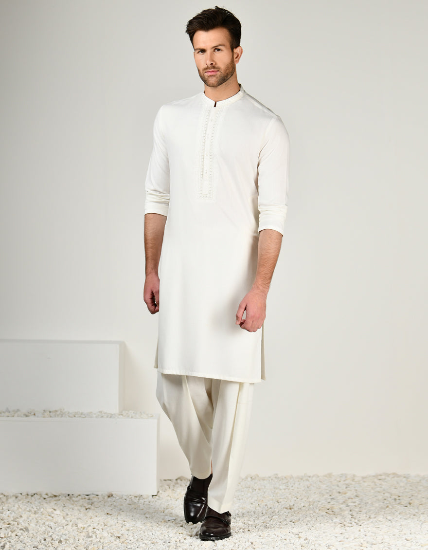 Blended Off White Shalwar Kameez - J. Junaid Jamshed