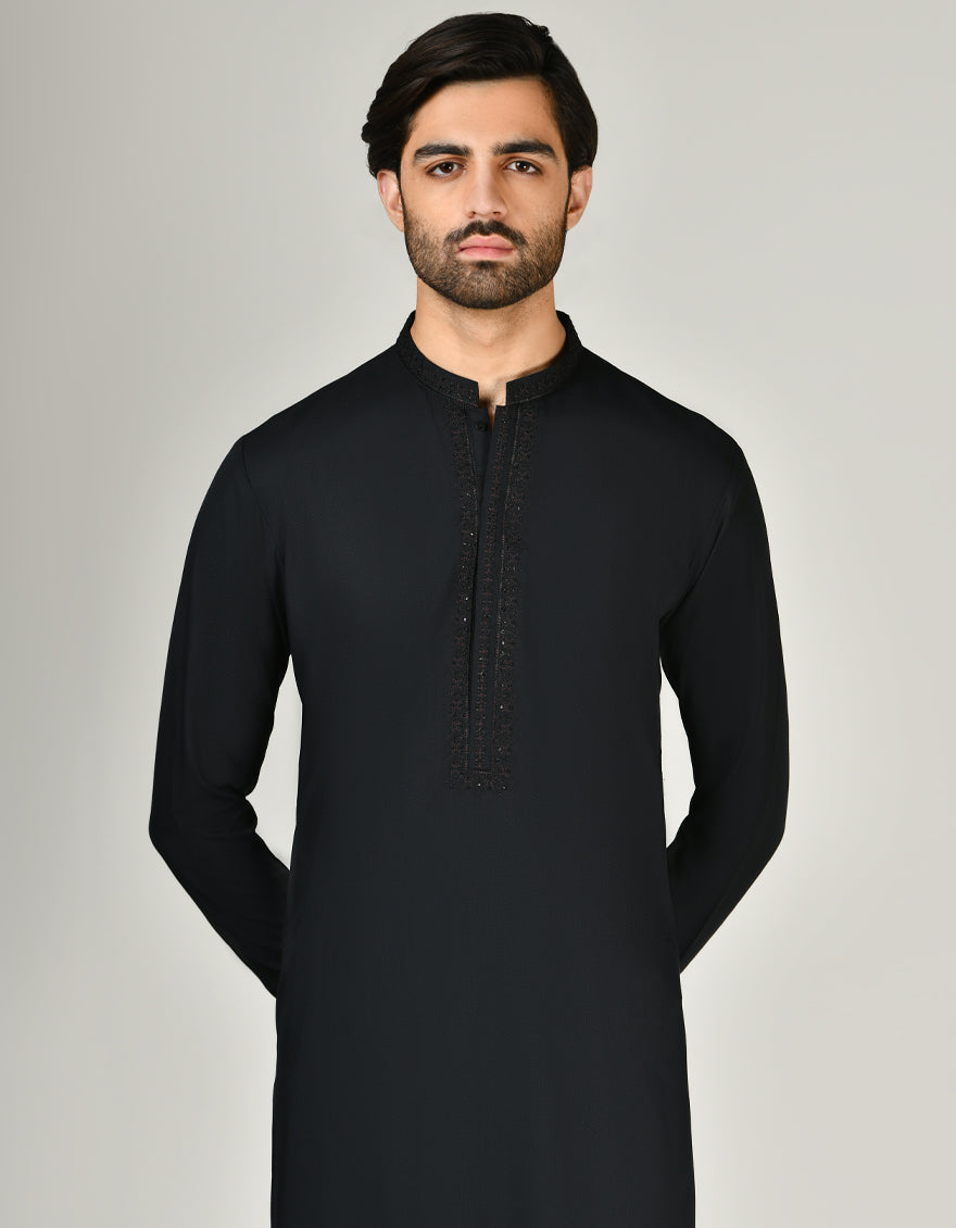 Blended Black Shalwar Kameez - J. Junaid Jamshed