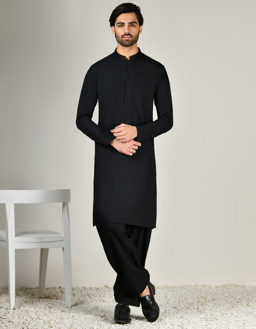 Blended Black Shalwar Kameez - J. Junaid Jamshed