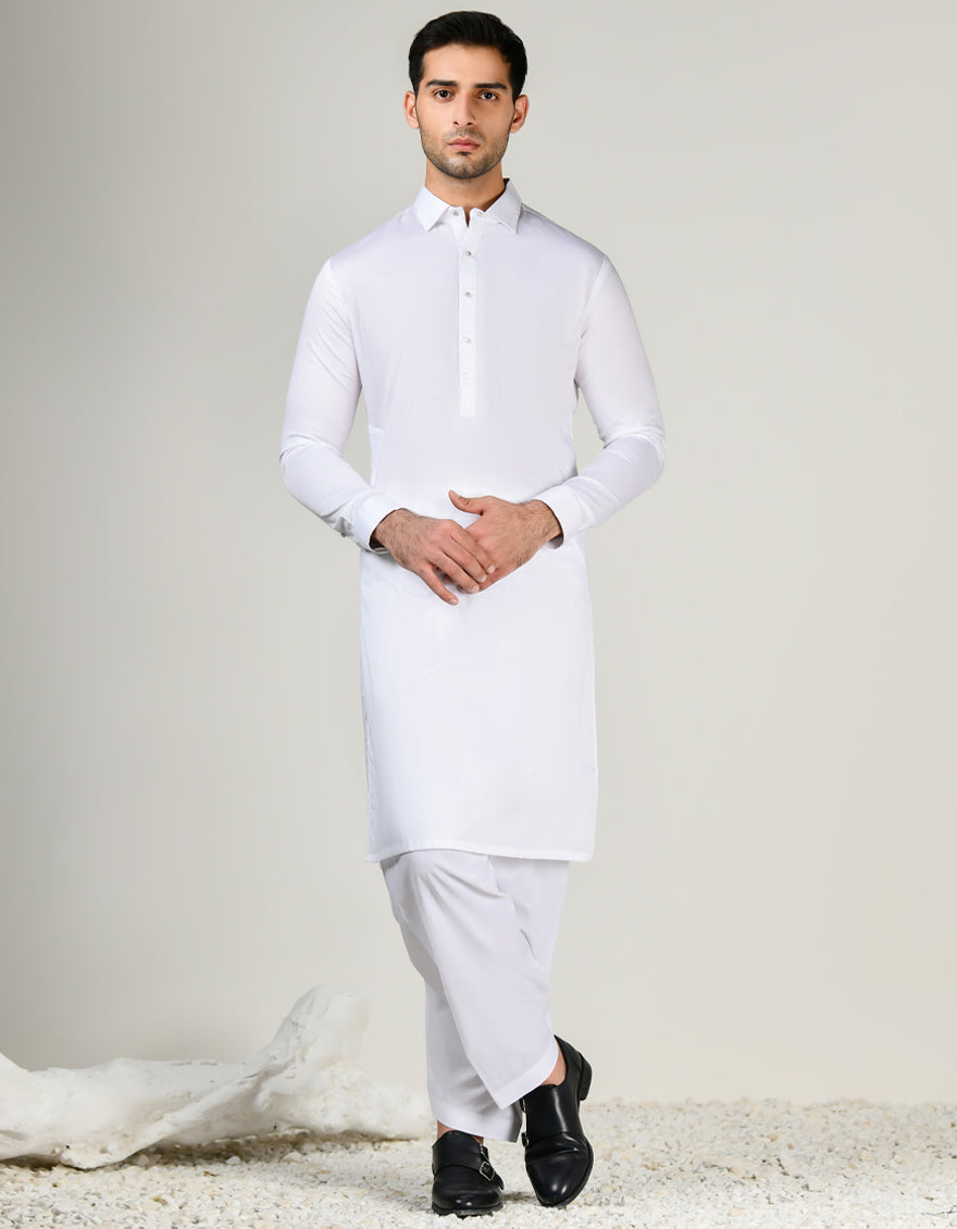 Cotton White Shalwar Kameez - J. Junaid Jamshed