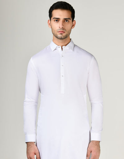 Cotton White Shalwar Kameez - J. Junaid Jamshed