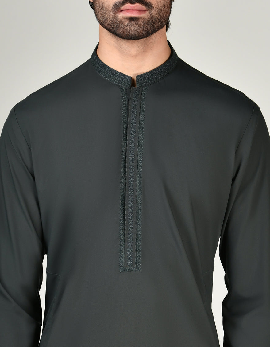 Blended Deep Green Shalwar Kameez - J. Junaid Jamshed