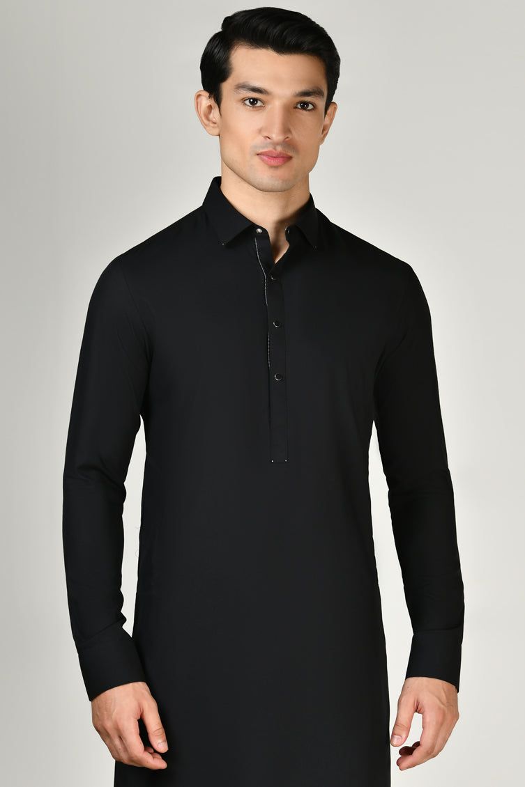 Blended Black Shalwar Kameez - J. Junaid Jamshed