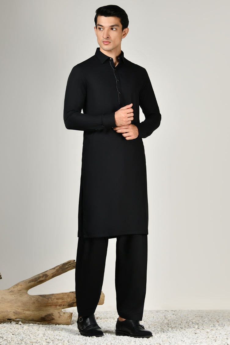 Blended Black Shalwar Kameez - J. Junaid Jamshed