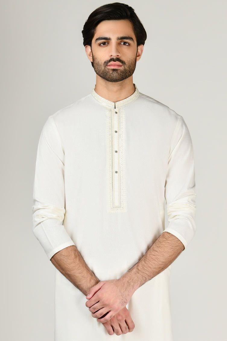 Blended White Shalwar Kameez - J. Junaid Jamshed