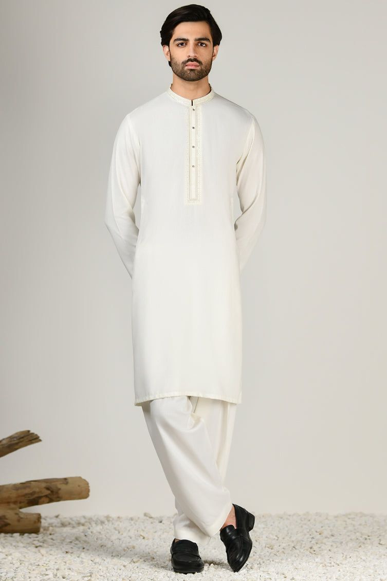 Blended White Shalwar Kameez - J. Junaid Jamshed