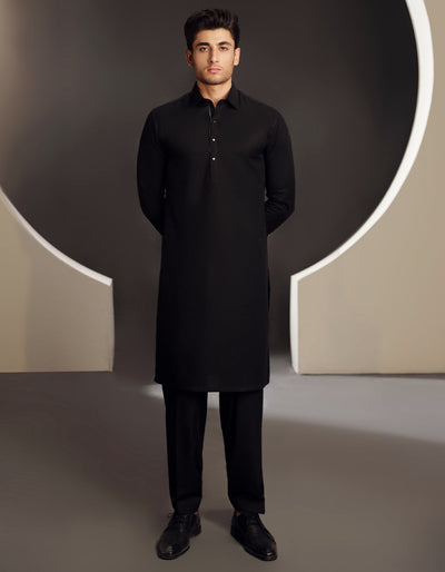 Cotton Black Shalwar Kameez - J. Junaid Jamshed