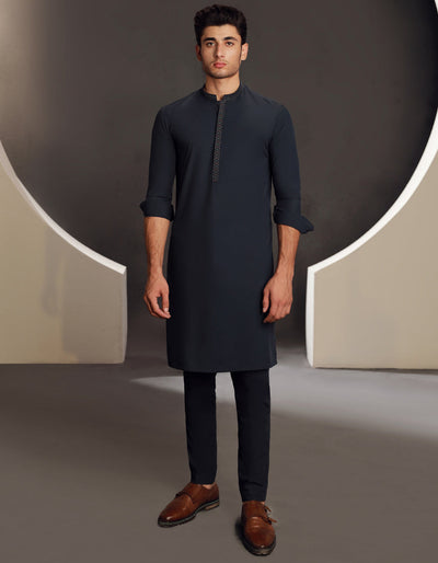 Blended Blue Kurta Trouser- J. Junaid Jamshed