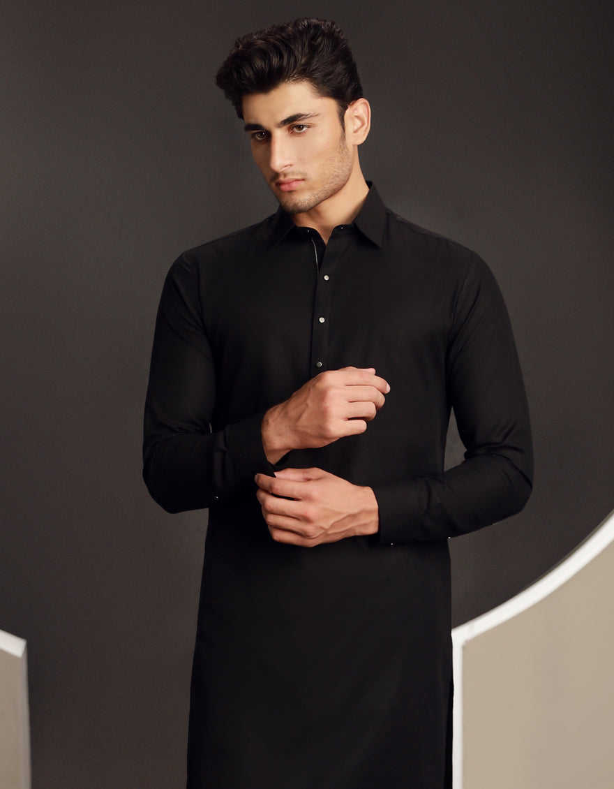 Cotton Black Shalwar Kameez - J. Junaid Jamshed