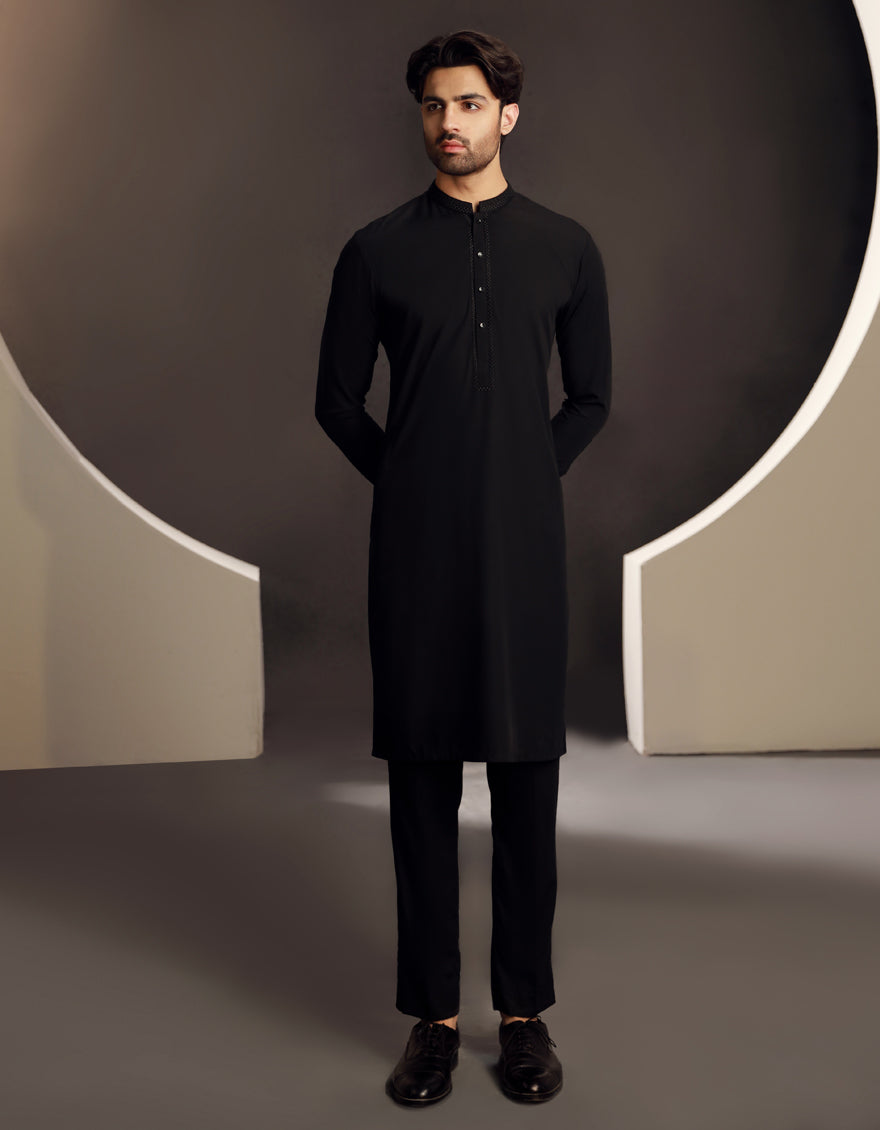 Blended Black Kurta Trouser- J. Junaid Jamshed