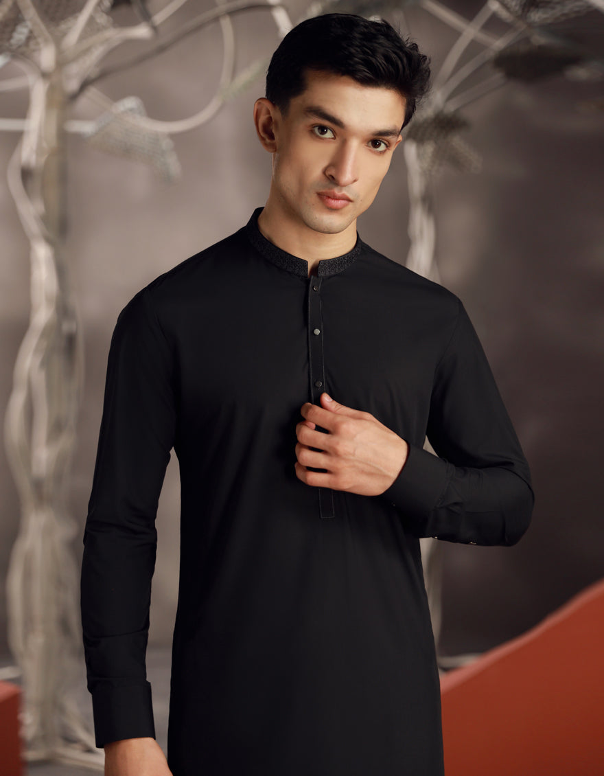 Blended Black Kurta Trouser- J. Junaid Jamshed