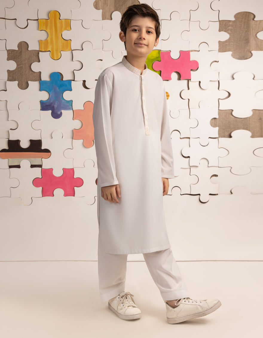 Blended White Shalwar Kameez - J. Junaid Jamshed