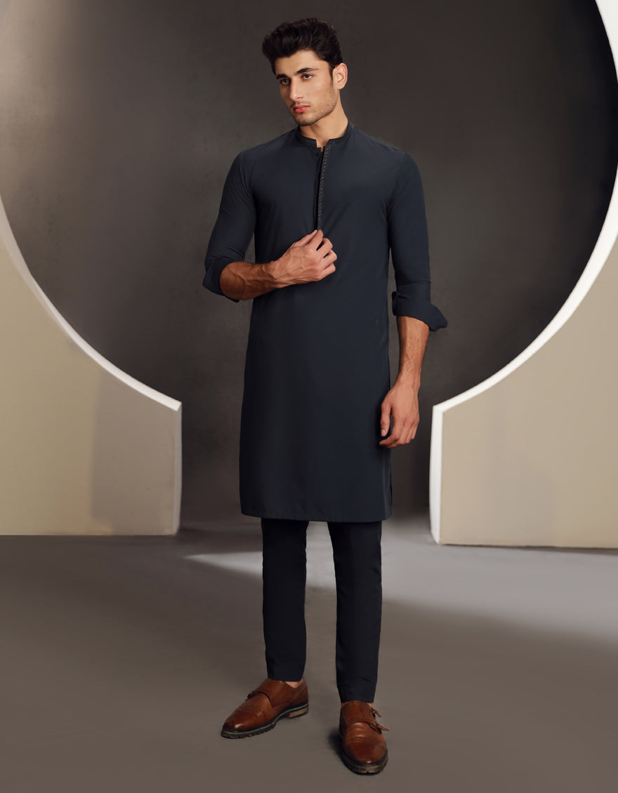 Blended Blue Kurta Trouser- J. Junaid Jamshed