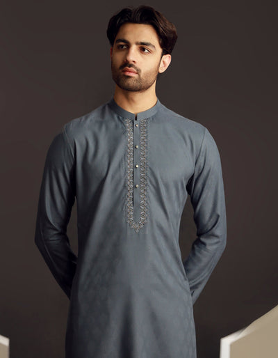 Blended Bluish Grey Kurta - J. Junaid Jamshed