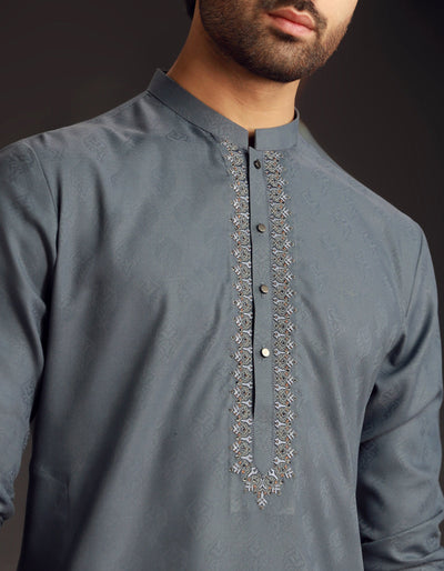 Blended Bluish Grey Kurta - J. Junaid Jamshed