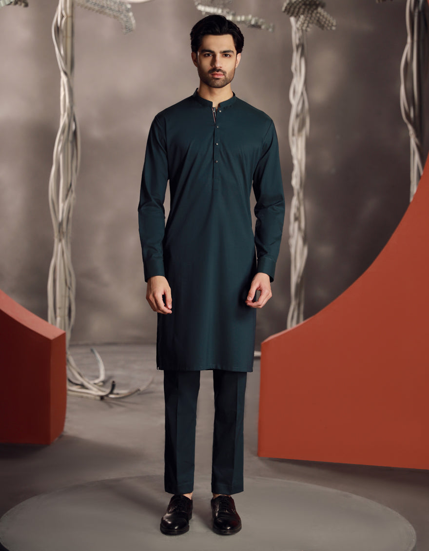 Cotton Green Shalwar Kameez - J. Junaid Jamshed