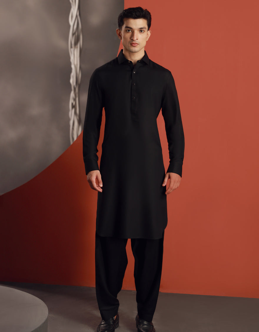 Blended Black Shalwar Kameez - J. Junaid Jamshed