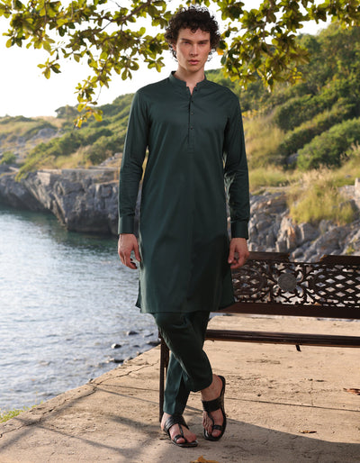 Cotton Green Kurta Trouser - J. Junaid Jamshed