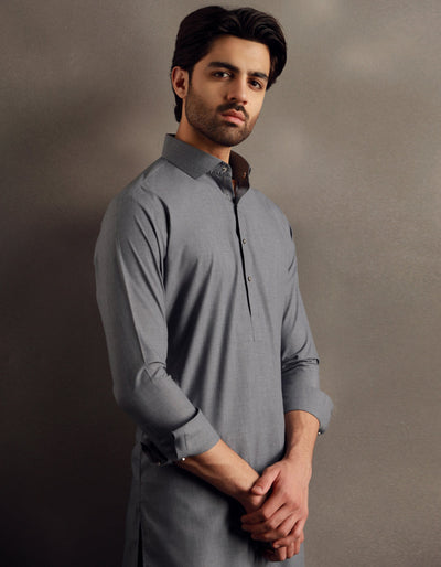 Blended Grey Shalwar Kameez - J. Junaid Jamshed