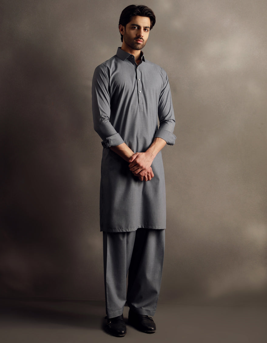 Blended Grey Shalwar Kameez - J. Junaid Jamshed