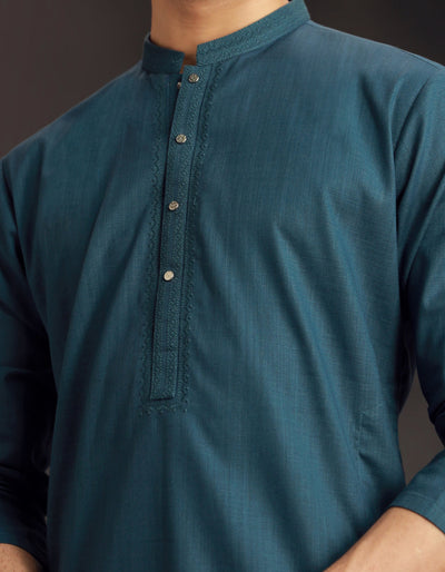 Cotton Teal Blue Kurta - J. Junaid Jamshed