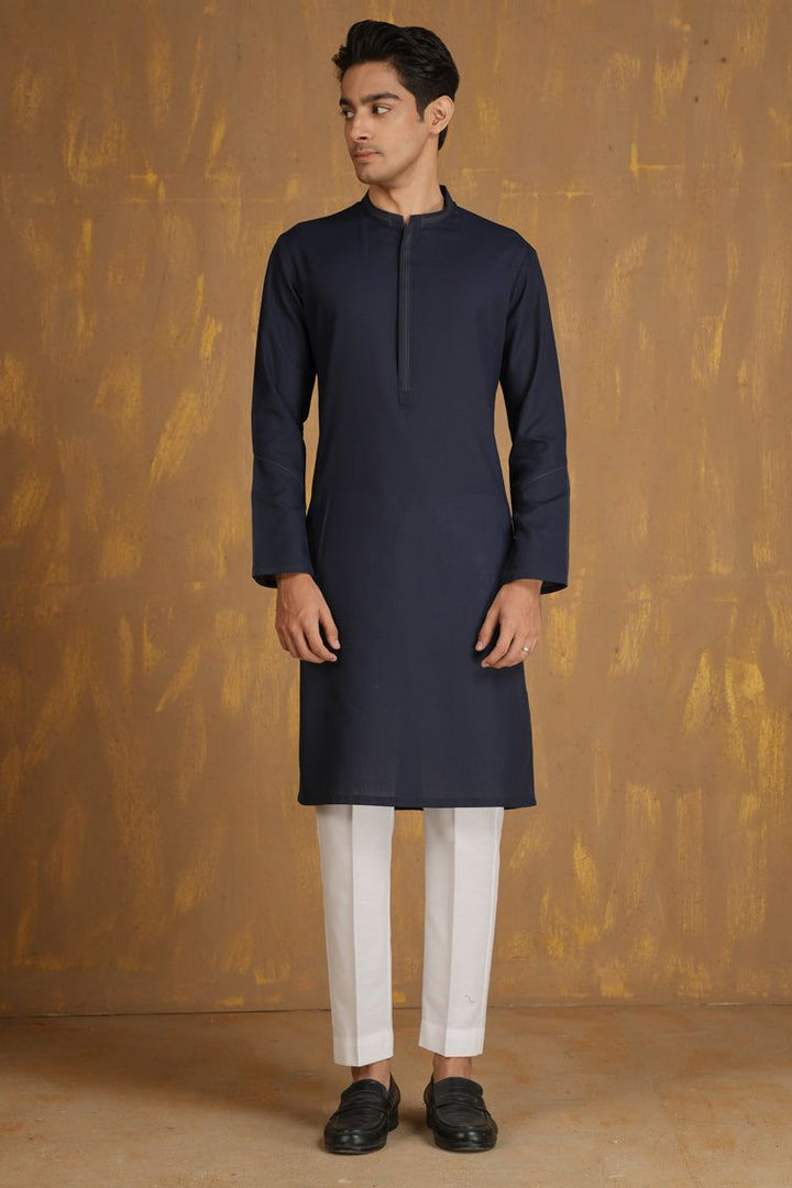 Blended Navy Blue Kurta - J. Junaid Jamshed