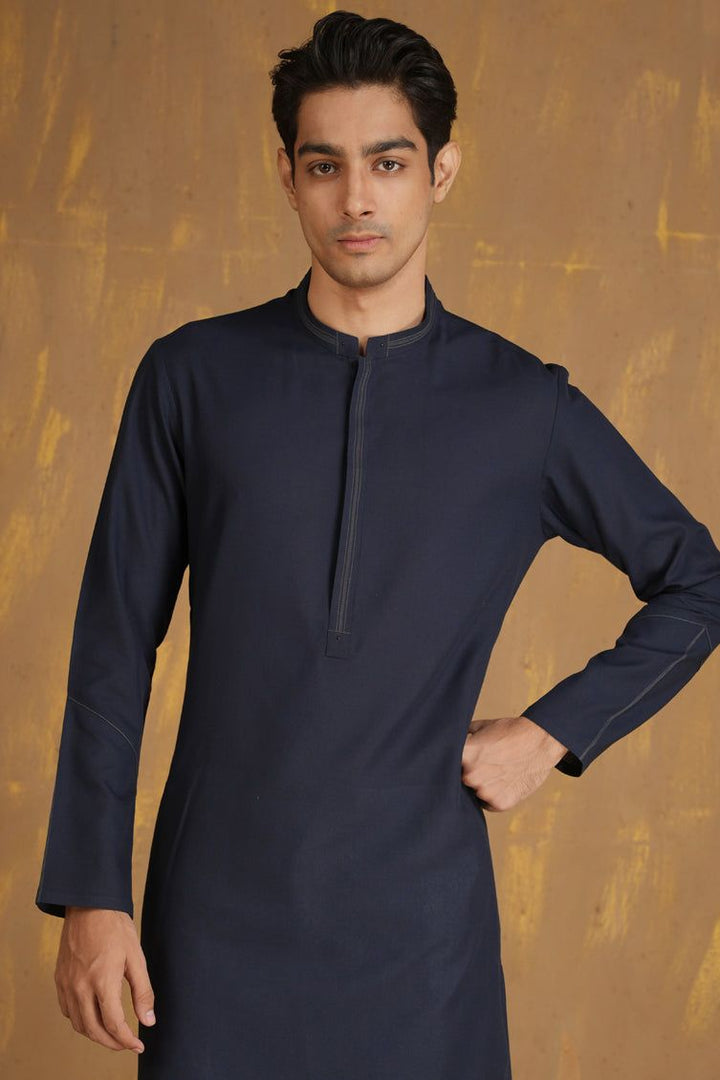 Blended Navy Blue Kurta - J. Junaid Jamshed